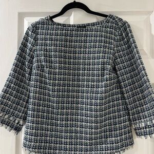 Ann Taylor Navy and White Tweed Blouse